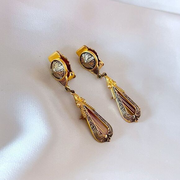 Vintage Spanish Damascene Drop Earrings - Picture 2 of 5